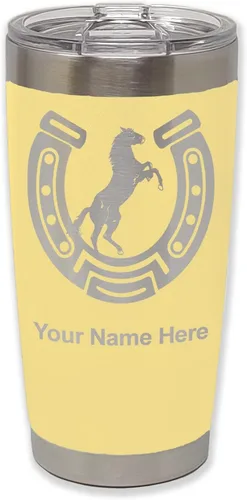 Vista 41 de LaserGram Vaso personalizado de 20 onzas, herradura con caballo (negro)