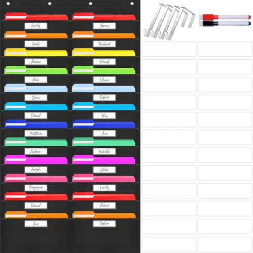 Vista 9 de Tabla de bolsillo de almacenamiento, carpeta de organización de archivos de pared resistente con 5 bolsillos transparentes para archivos, 5