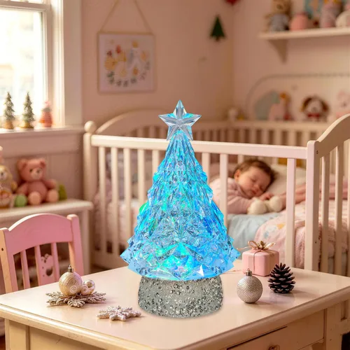 Vista 7 de Globo de purpurina de acrílico iluminado para árbol de Navidad de 9 Árbol base de purpurina plateada