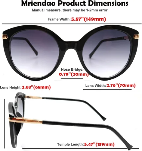 Vista 5 de Mriendao Gafas de sol vintage de ojo de gato para mujer, gafas de sol redondas de moda, estilo UV400, protección