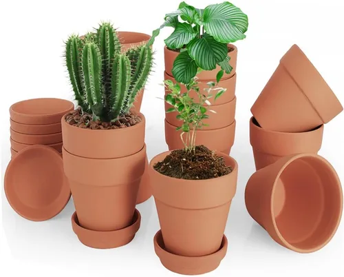 Vista 8 de Paquete de 26 macetas pequeñas de arcilla terracota de 3 pulgadas con orificio de drenaje, maceta de terracota para plantas de interior y exterior
