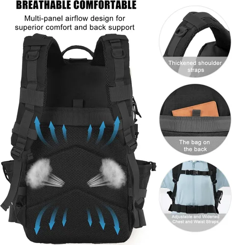 Vista 4 de Mochila táctica militar de 25L para hombre, mochila de 3 días, mochila MOLLE del ejército, mochila de asalto de 3 días, mochila de evacuación