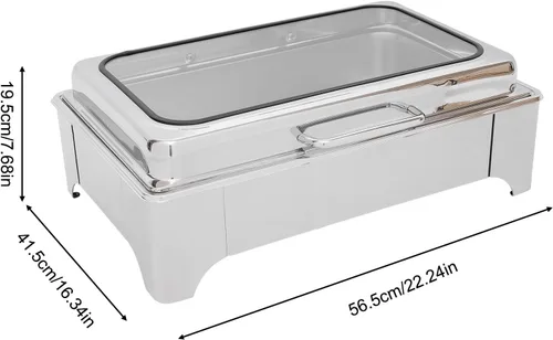 Vista 9 de Plato eléctrico de chef con tapa enrollable, calentadores de bufé de acero inoxidable con temperatura ajustable, calentador de alimentos comercial