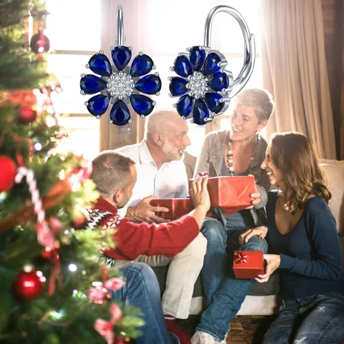 Vista 5 de Aretes de plata de ley 925 con diseño de zafiroflor de amatista azul para mujer