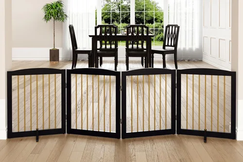 Vista 34 de PUPETPO Puerta independiente para mascotas para perros, puerta plegable de madera para perros para casa, escaleras, entradas, valla de seguridad