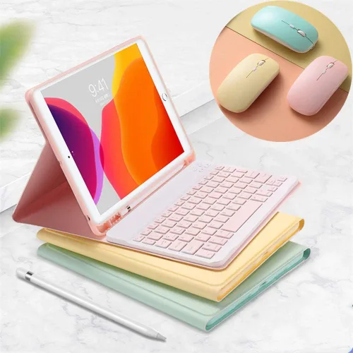 Vista 10 de Teclado de color para iPad 6ª 5ª generación Air 2 iPad Pro 9.7 Funda de teclado con mouse Linda funda de teclado inalámbrico desmontable extraíble