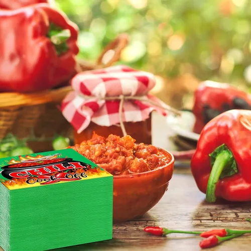 Vista 3 de Engrowtic 100 servilletas de papel desechables con chile para cocinar, decoración de Cinco de Mayo, suministros de cena de fiesta mexicana, 6.5 Verde