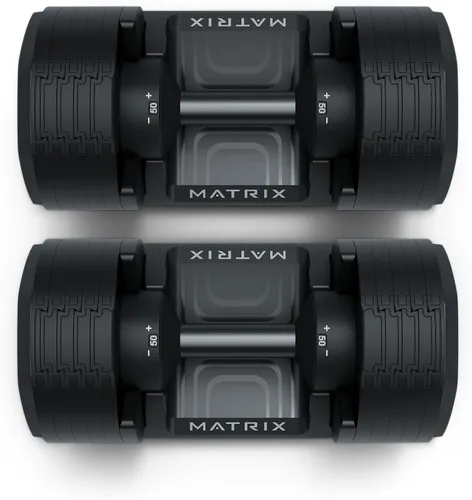Vista 4 de Matrix Fitness DB50 - Mancuernas ajustables de 50 libras Ajustes rápidos para entrenamiento de fuerza y HIIT Reemplaza 10 pares de mancuernas