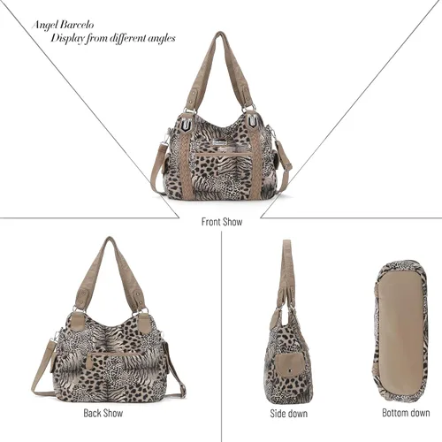 Vista 197 de Angel Barcelo - Bolsa de hombro amplia para mujer, diseño Hobo, cuero lavado