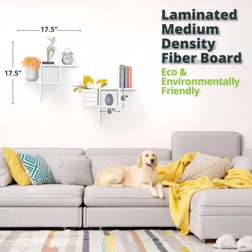 Vista 5 de Greenco Criss Cross Intersecting - Estantes flotantes para montar en pared.
