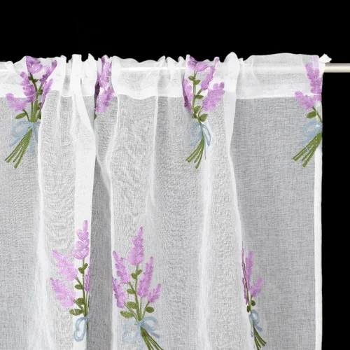 Vista 8 de Molaxhome Cenefa de cortina con bolsillo de barra de encaje de flores moradas para dormitorio, baño, sala de estar