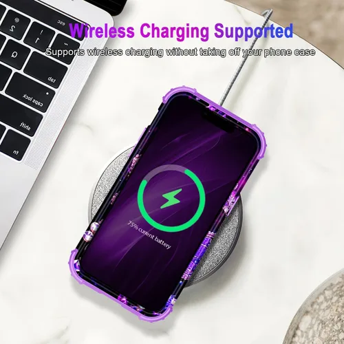 Vista 8 de Miqala Funda compatible con iPhone 13, que brilla en la oscuridad, tres capas, resistente, a prueba de golpes, de plástico duro, funda protectora
