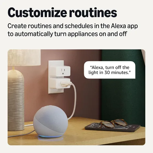 Vista 4 de Amazon Basics Enchufe inteligente, funciona solo con Alexa, Wi-Fi de 2.4 GHz, no requiere hub, 1 paquete, blanco
