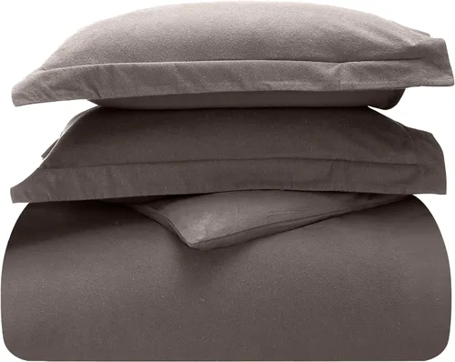 Vista 2 de Superior Juego de funda de edredón de franela de algodón, ropa de cama de algodón cepillado, cómodo y suave, juego de 2 piezas que incluye 1 funda
