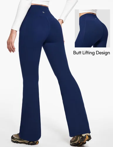 Vista 2 de IUGA Pantalones con forro polar para mujer, resistentes al agua, pantalones de senderismo para invierno, leggings acampanados con bolsillos, corte
