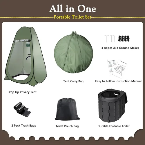 Vista 2 de Kit de inodoro portátil para acampar al aire libre para adultos, tienda de campaña desplegable para privacidad, inodoro plegable para campamento, 30
