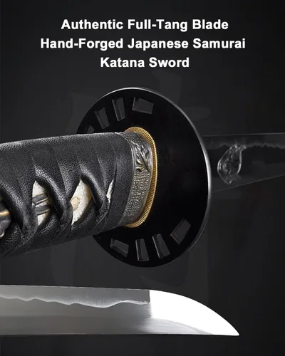Vista 2 de HMS Fully Functional Hattori Hanzo Katana Sword, 1045 Carbon Steel, Hand Forged Heat Tempered, Full Tang, Sharp, Black Scabbard