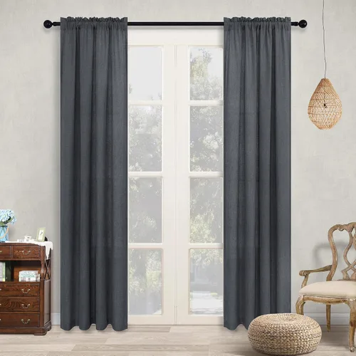 Vista 125 de KOUFALL Juego de 2 cortinas de puerta francesa, cortinas de lino para puerta/ventana, cortina transparente boho para cristal lateral delantero