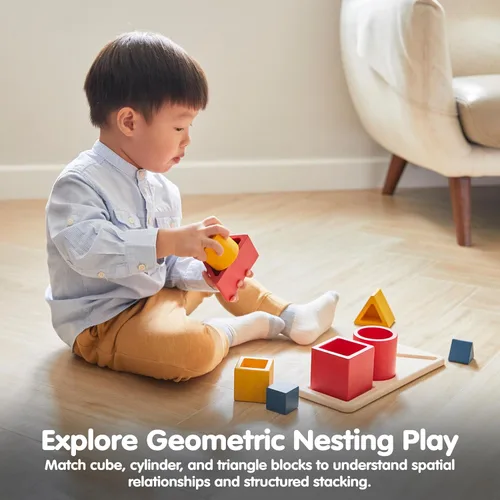 Vista 5 de PlanToys Juego de juguetes de madera para niños a partir de 3 años Montessori apilamiento y reconocimiento de formas para conciencia espacial