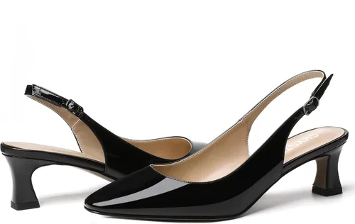 Vista 6 de SKYSTERRY Vestido de mujer de noche Slingback gatito punta cuadrada Carrete de patente de oficina Zapatos de tacón bajo 2 pulgadas