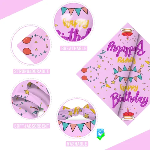 Vista 3 de Pañuelo de feliz cumpleaños para perro, bufanda lavable para mascotas, pañuelo triangular ajustable, impresión de doble cara, rosa, globo de pastel
