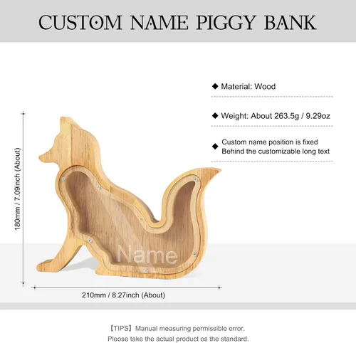 Vista 2 de Banco de monedas personalizado para niños, alcancía de madera personalizada con nombre grabado, caja de dinero de madera, regalo de cumpleaños