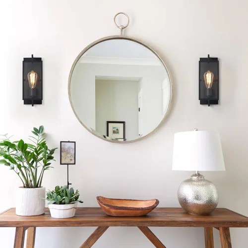 Vista 7 de Lámpara de baño de 1 luz, aplique de pared negro mate con pantalla de vidrio transparente, lámpara de pared interior con base E26 para espejo, sala