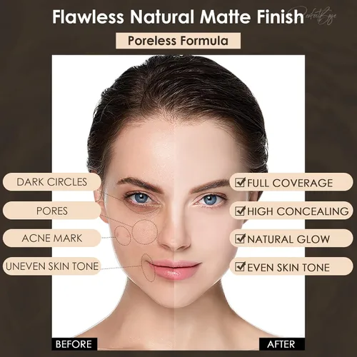Vista 4 de FOCALLURE PerfectBase Lasting Poreless Liquid Foundation, Medium to Full Coverage with Matte Finish, Covers Blemishes & Under-Eye Circles for All