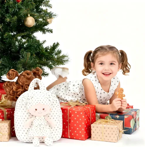 Vista 43 de Onetoo Mochila para niños pequeños, regalos de regreso a clases, mochilas para niñas y niños con muñecas de bebé ligeras y suaves en vestido