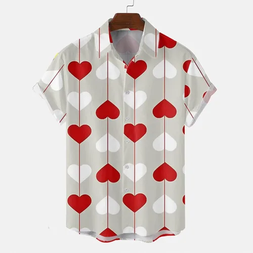 Vista 2 de Male Single Breasted Shirts Casual Lapel Valentine's Day Print Short Sleeve Shirts Custom Work Shirts Men