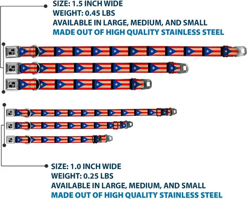 Vista 3 de Hebilla para cinturón de seguridad con cuello de perro, bandera de Puerto Rico desgastada de 9 a 15 pulgadas de ancho 1.0 Inch Wide, Durable Nylon