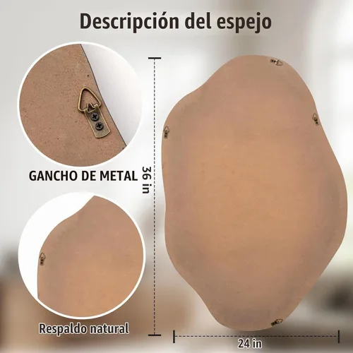 Vista 8 de ULIKE - Espejo de pared irregular de 24×36 pulgadas con marco de madera en negro – Diseño de forma orgánica abstracta para baño, dormitorio, sala