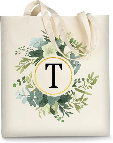 Vista 9 de AUSVKAI Bolsa de lona para mujer, bonita bolsa de algodón con iniciales estéticas, de algodón, reutilizable, personalizada, bolsas de cumpleaños