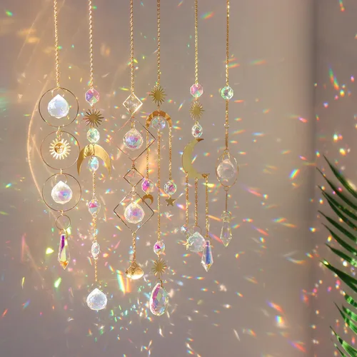 Vista 8 de 6 Piezas de Atrapasueños de Cristales Coloridos con Colgante de Cadena, Bolas de Cristal para Ventana, Hogar, Jardín, Decoración para Navidad, Día
