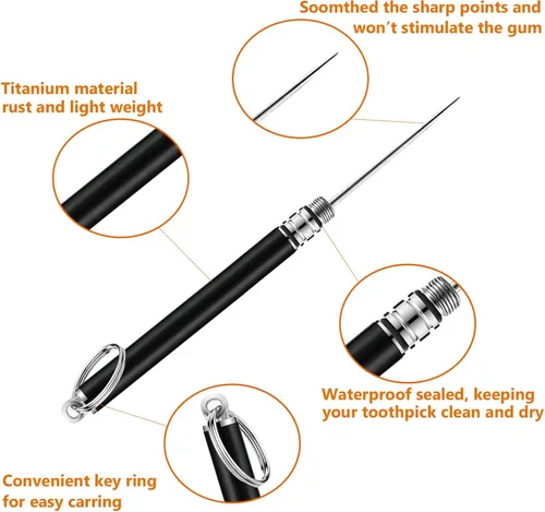 Vista 4 de Mini soporte portátil para palillos de dientes de titanio, 2 piezas de acero inoxidable, soporte para palillos de dientes de metal reutilizable
