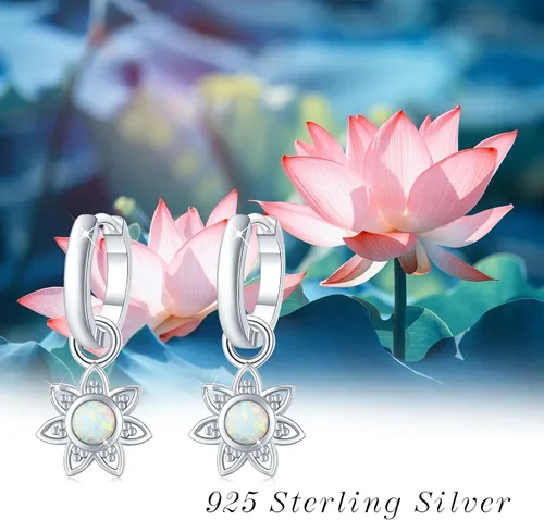 Vista 5 de Sun Flower Earrings 925 Sterling Silver Opal FlowerLeaf Hoop Charm Hoop Huggie Synthetic Opal Dangle Drop Earrings Jewelry Gifts for Women