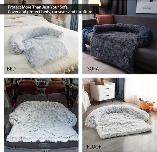 Vista 4 de Cama impermeable calmante para perro, protector de sofá para mascotas, tapete de felpa para perro, funda para muebles de mascotas con refuerzo suave