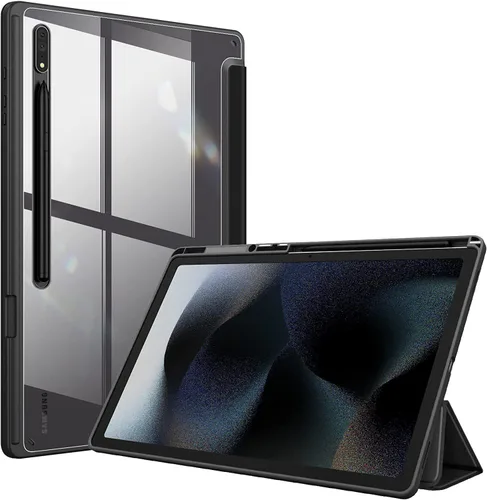 Vista 10 de Funda para Galaxy Tab S9 Ultra/S10 Ultra de 14.6 pulgadas, carcasa trasera transparente de cristal duro. Parachoques de TPU suave flexible
