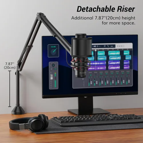 Vista 6 de TONOR Brazo de brazo de micrófono, brazo de micrófono ajustable con filtro pop extra grande, adaptador de tornillo de 3/8 pulgadas y 5/8 pulgadas