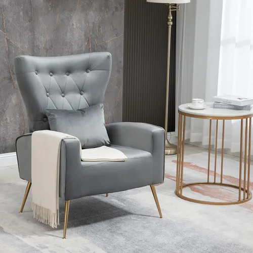 Vista 17 de ZJhome Sillas Modernas para Sala de Estar de Terciopelo Silla de Acento Sillón con Almohada Lumbar, Sillas de Dormitorio de Respaldo Alto Silla