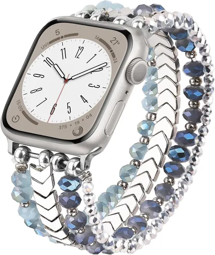 Vista 22 de MOFREE - Pulsera de cuentas compatible con Apple Watch Band de 1.496 in/1.575 in/1.614 in/1.65 in (38, 40, 41 y 42 mm) Series Negro/Oro