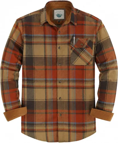 Vista 22 de Gioberti - Camisa a cuadros de franela cepillada de 100% algodón para hombre con contraste de pana Carbón vegetal