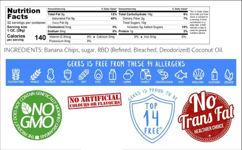 Vista 2 de Gerbs Chips de plátano endulzados, 2 libras - Sin sulfatado y sin conservantes - Top 14 apto para alergias y sin OGM - Producto de Filipinas