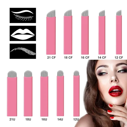 Vista 4 de 50 hojas de microblading desechables color rosa #14 nano, 0.006 in, perfectas para trazos de cabello, cejas, agujas más finas del mercado