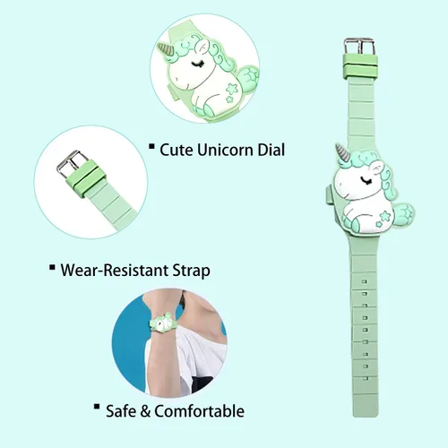 Vista 3 de Reloj de unicornio para niños para niñas pequeñas, tiempo de aprendizaje 3D lindo diseño de concha de dibujos animados niños reloj LED digital