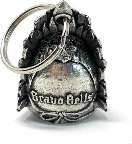 Vista 3 de Bravo Bells Campana de diamante de calavera india, accesorio o llavero para la suerte en la carretera, fabricado en Estados Unidos, plateado