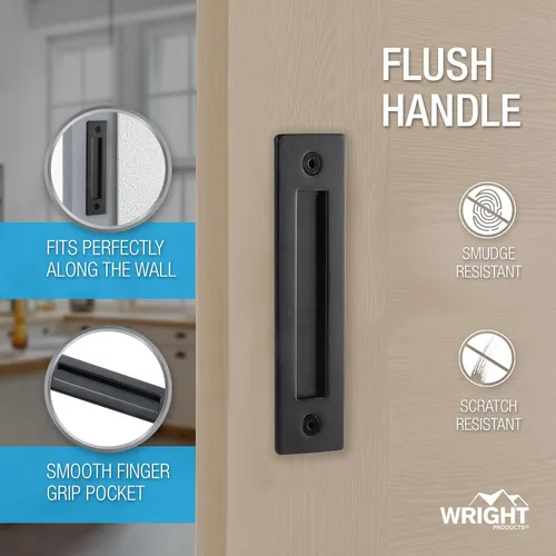 Vista 2 de Wright Products Juego de manijas de puerta de granero, kit de herrajes para puerta corrediza de granero negro mate, paquete de 4