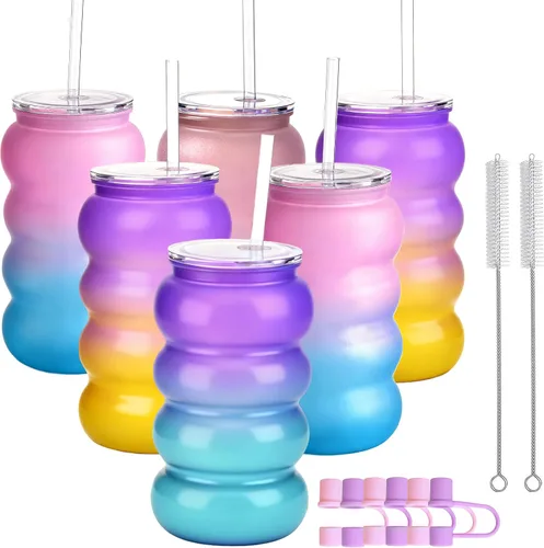 Vista 10 de Vaso reutilizable de 20 onzas con tapa y popote, paquete de 6 vasos de plástico transparente sin BPA para tazas de café para viajes, café helado