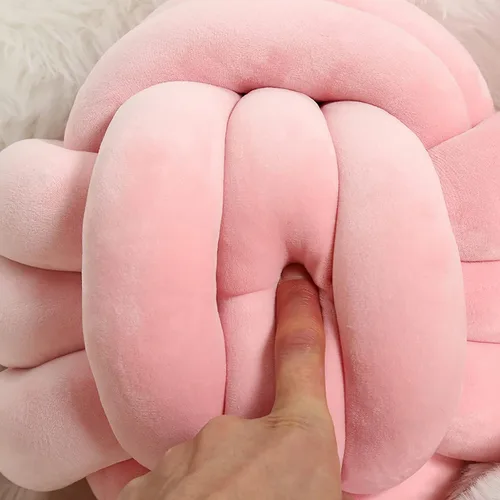 Vista 6 de Almohada de nudo de bola redonda, cojines de almohada de felpa para decoración de habitación de niños, juguete calmante para aliviar el estrés Rosa
