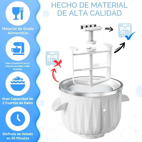 Vista 3 de GVODE - Accesorio para máquina de helados para batidora KitchenAid, cuenco congelador de 2 cuartos de galón